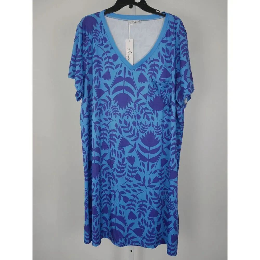 Blue & Purple Women's Plus Size Short Sleeve V-neck T-Shirt Dress 4XL